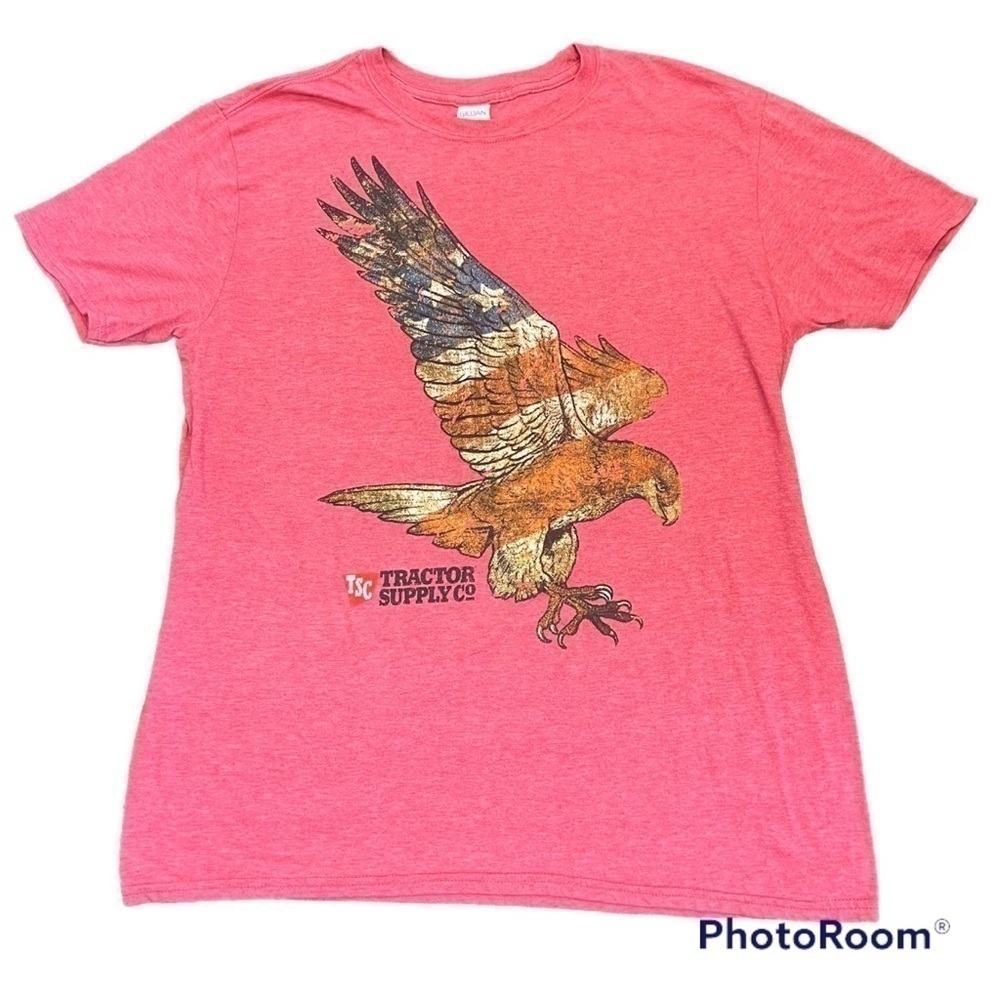 Red Tractor Supply Eagle T-shirt, L, Measurement Shown, Red White And Blue.